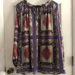 Simply Emma, green/purple/pink blouse, 3X